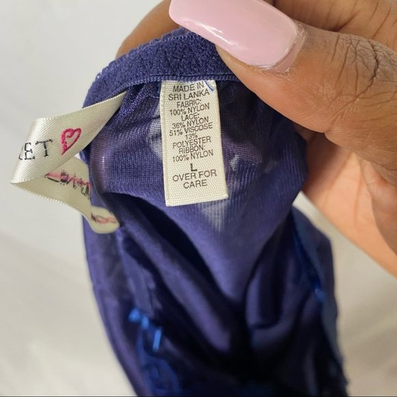 Victoria 'Secret 90's Vintage Navy Blue Sheer Sultry Lace Trim Slip Dress Large - Picture 7 of 9